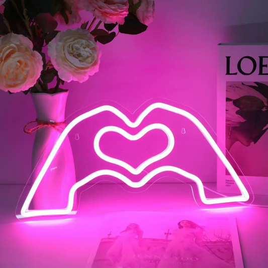 Heart Hands LED Neon Sign Romantic Pink Wall Light for Bedroom Decor