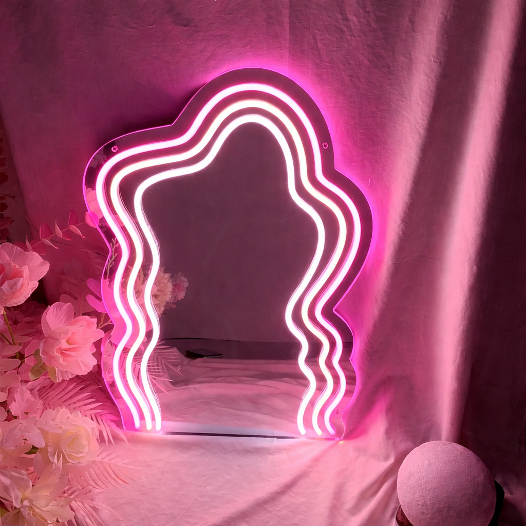 Personalized Wavy LED Neon Mirror Sign for Vanity Makeup Room Bedroom Decor