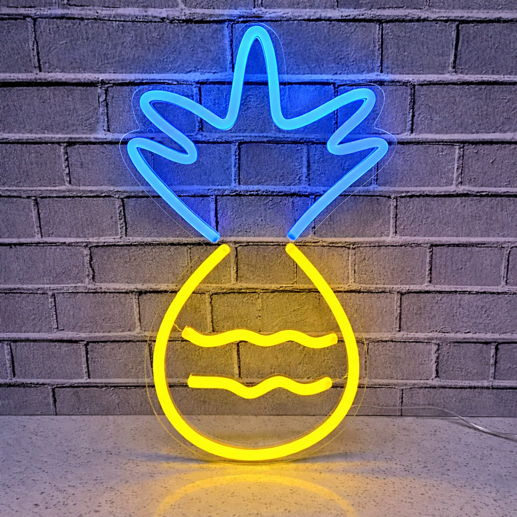 Pineapple LED Neon Sign Yellow Fruit Neon Light with Green Leaves for Bar Kitchen Wall Decor