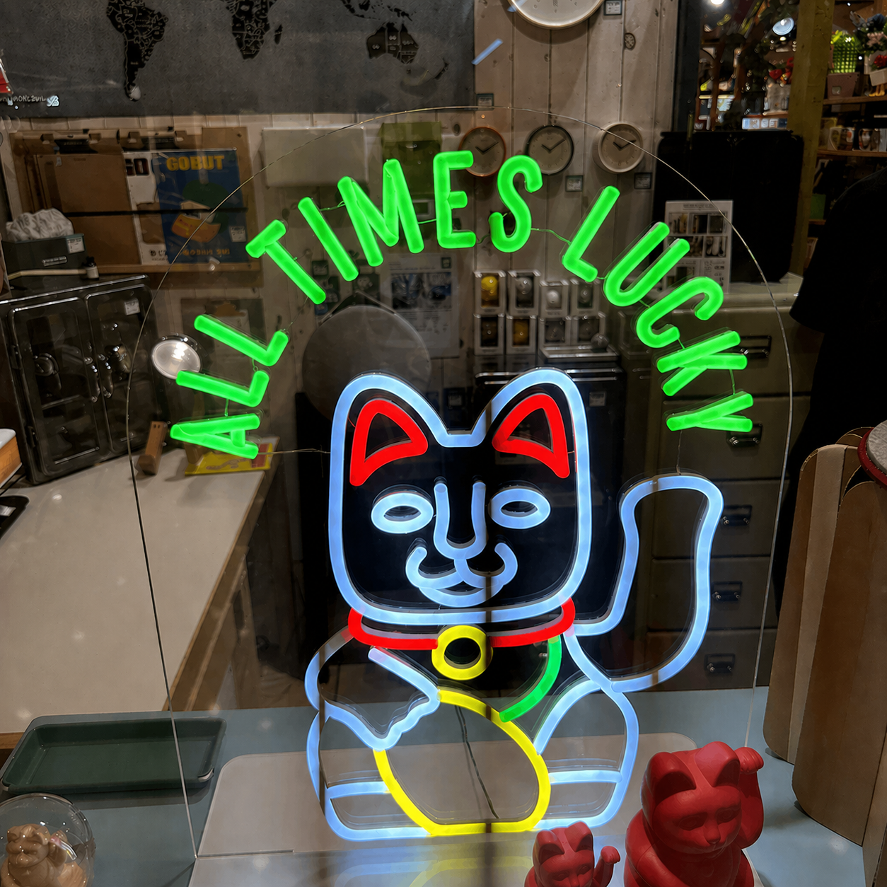 All Times Lucky Cat LED Neon Sign Maneki Neko Neon Light Wall Decor for Shop Home
