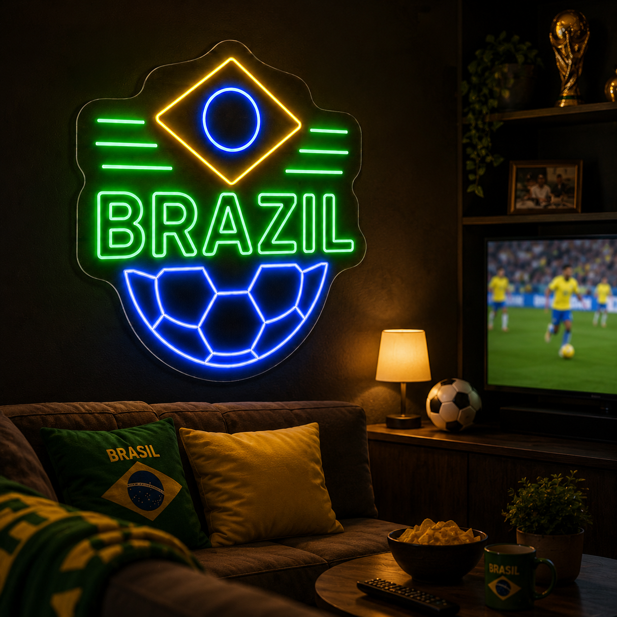 Brazil Soccer LED Neon Sign Brasil Football Neon Light Wall Decor for Sports Bar Game Room