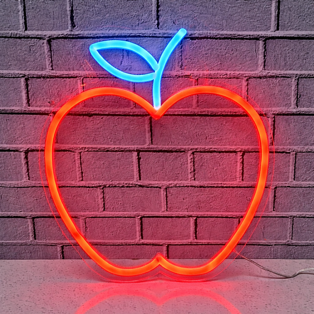 Apple LED Neon Sign Red Fruit Neon Light with Green Leaf for Kitchen Bar Wall Decor