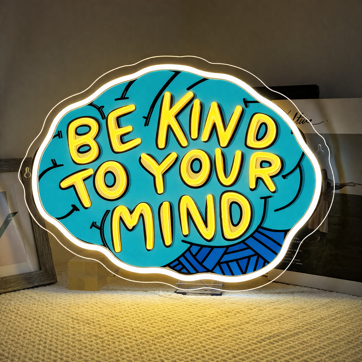 Be Kind to Your Mind LED Neon Sign Pink Brain Quote Neon Light for Bedroom Wall Decor