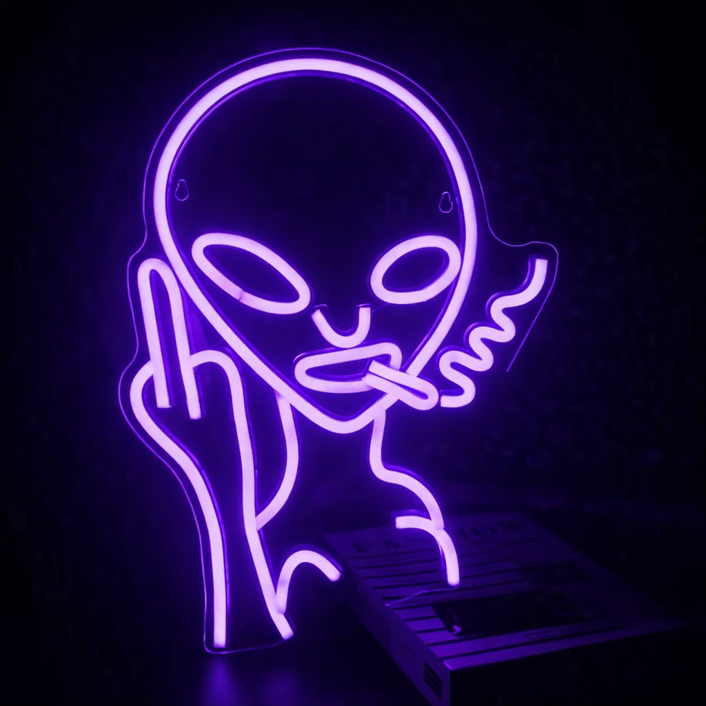 Alien Smoking LED Neon Sign for Cool Room Wall Decor