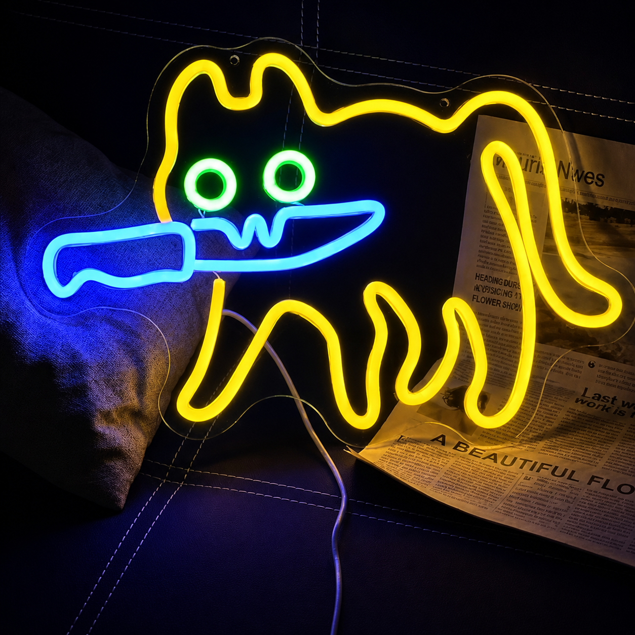 Funny Cat LED Neon Sign Cat with Knife Neon Light Wall Decor for Bedroom Game Room Bar Aesthetic Decor