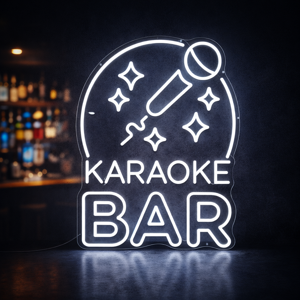 Karaoke Bar LED Neon Sign with Microphone for Party Room, Bar & Lounge Decor