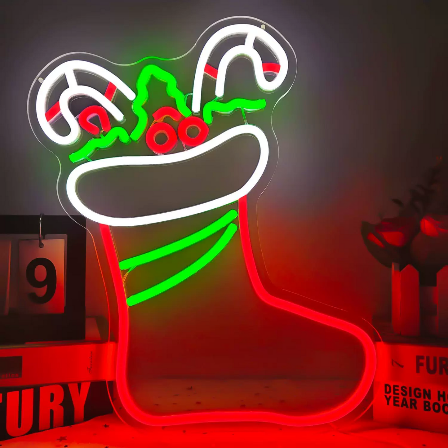 LED Christmas Stocking Neon Sign for Holiday Decor