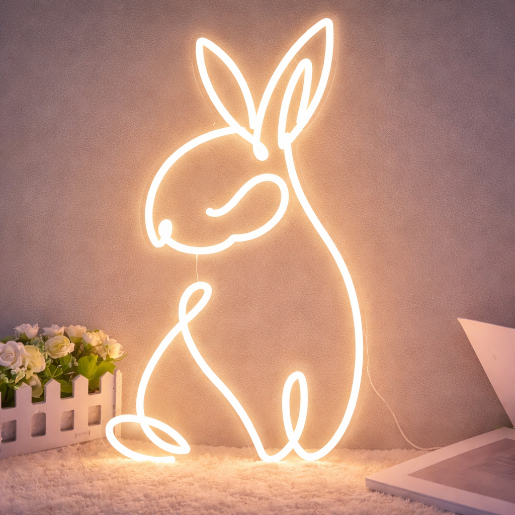 Rabbit LED Neon Sign Bunny Neon Light for Room Wall Decor Kids Room Easter Decor