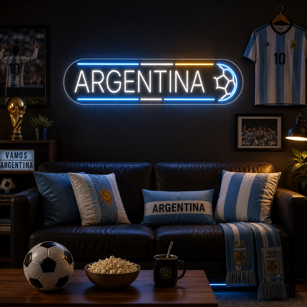 Argentina Soccer LED Neon Sign Argentine Flag Football Neon Light Wall Decor for Sports Bar Game Room