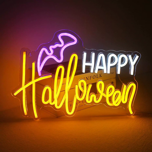 Happy Halloween LED Neon Sign Bat Neon Light Wall Decor for Halloween Party Home Bar