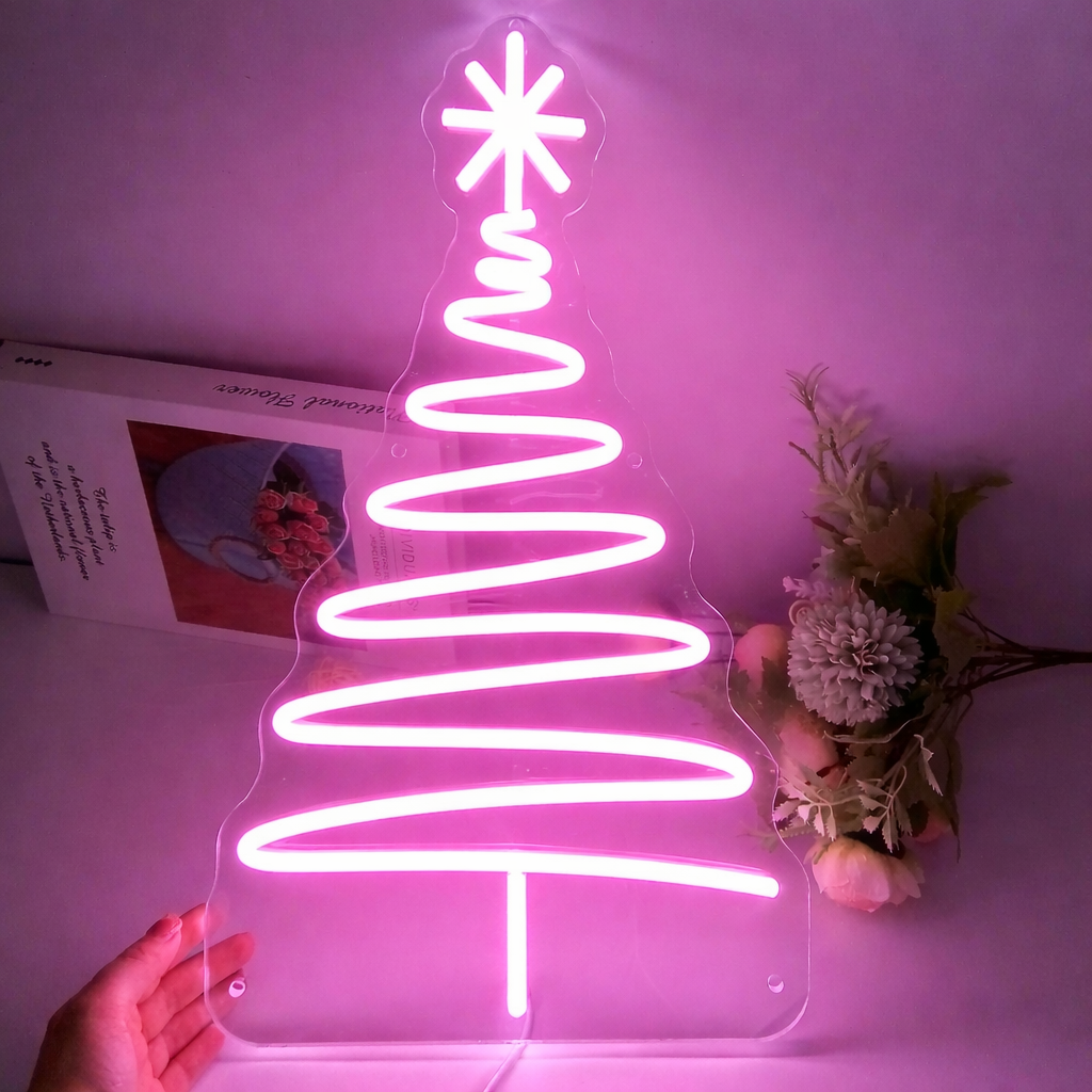 LED Spiral Christmas Tree Neon Sign White Wall Décor