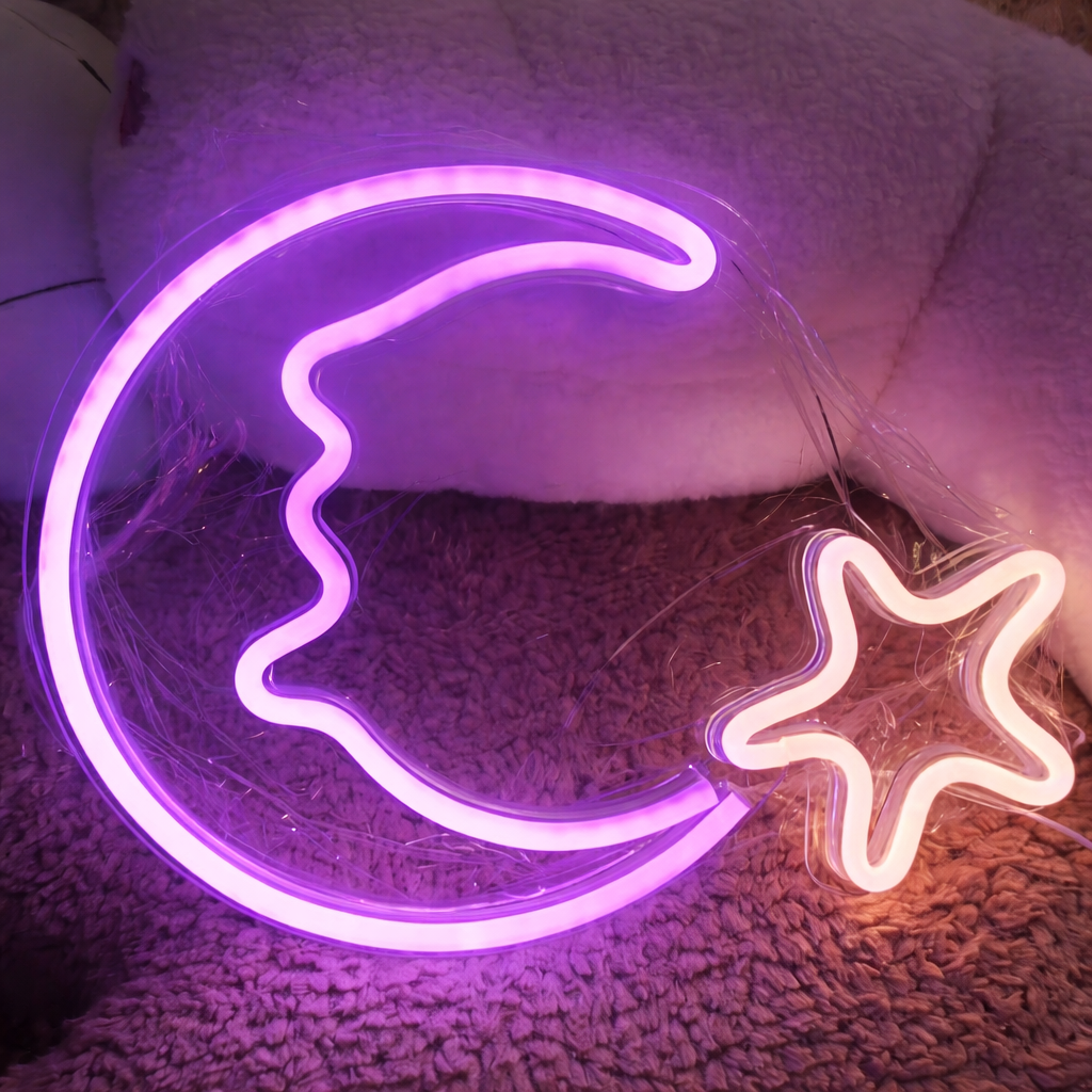 Moon Star LED Neon Sign for Bedroom Aesthetic Wall Decor Light