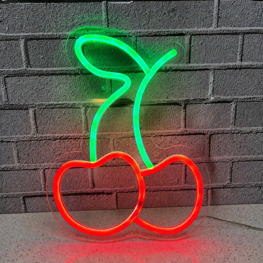 Cherry LED Neon Sign Red and Green Fruit Neon Light for Bar Kitchen Wall Decor
