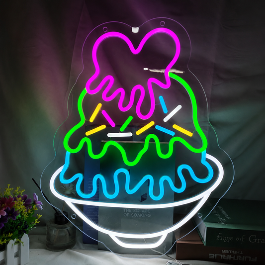 Ice Cream LED Neon Sign Colorful Dessert Neon Light Wall Decor for Bedroom Cafe Party