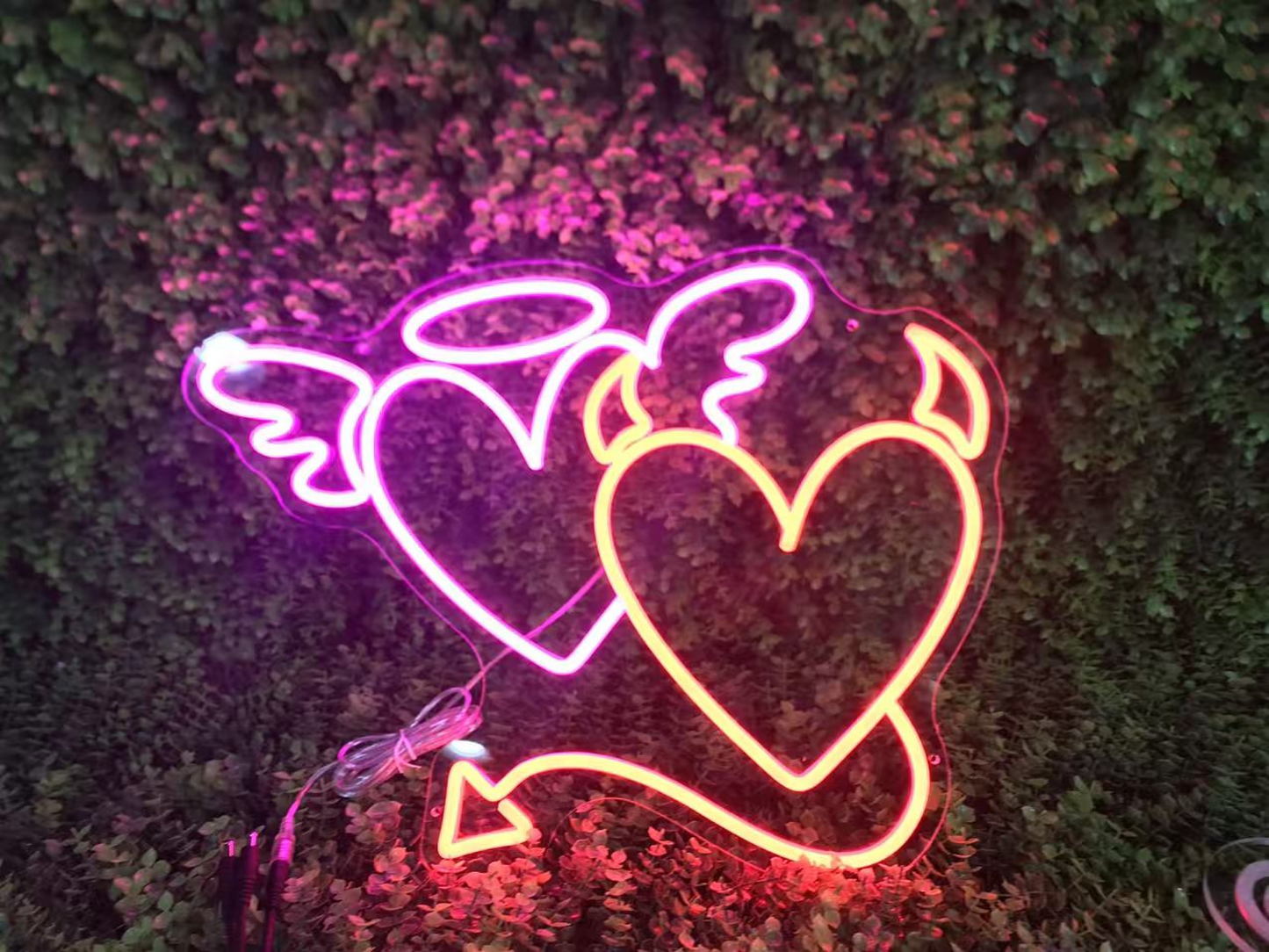 Angel Devil Heart LED Neon Sign Love Neon Light for Room Wall Decor