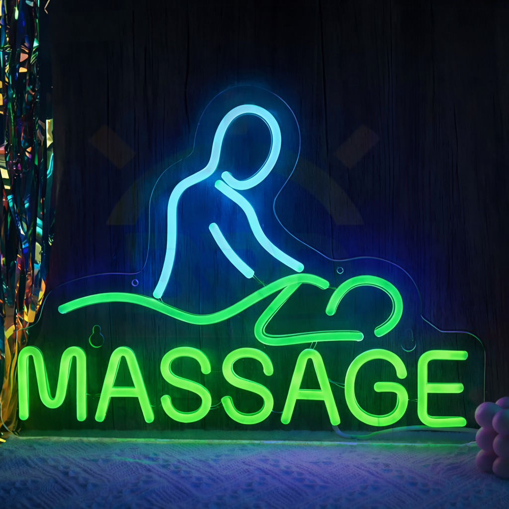 Minimalist Massage Therapist LED Neon Sign in Blue for Spa Room Decor