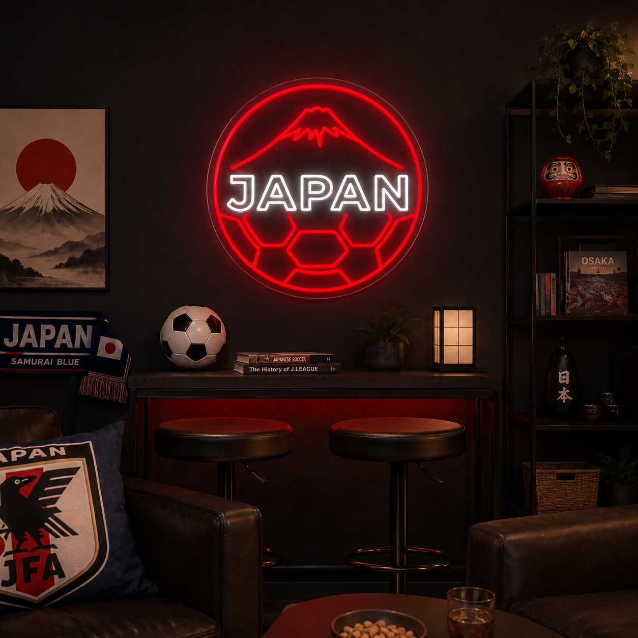 Japan Mount Fuji Soccer LED Neon Sign Japanese Football Neon Light Wall Decor for Sports Bar Game Room
