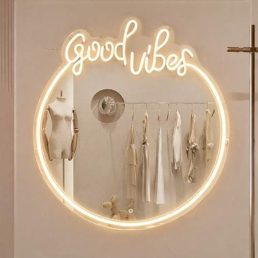 Good Vibes LED Neon Mirror Sign for Boutique, Bedroom & Aesthetic Room Decor