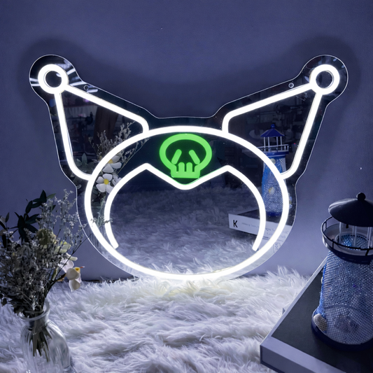 Cartoon Skull Bunny LED Neon Mirror Sign for Bedroom Gaming Room Wall Decor