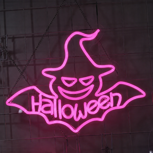 Halloween Witch Hat LED Neon Sign Spooky Bat Neon Light Wall Decor for Party Home Bar