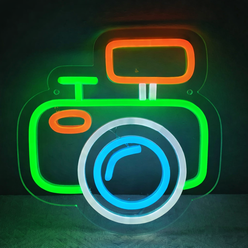 Colorful Camera LED Neon Sign for Photography Studio & Creative Spaces