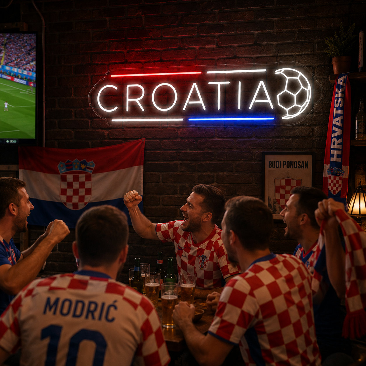 Croatia Soccer LED Neon Sign Croatian Flag Football Neon Light Wall Decor for Sports Bar Game Room