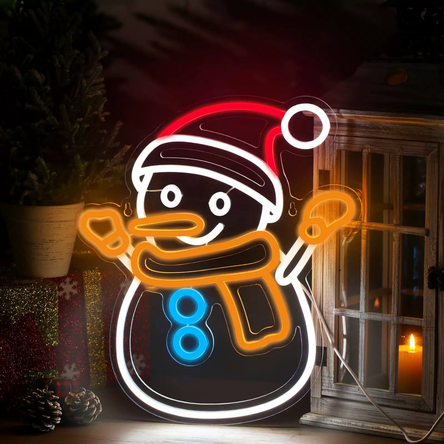 Christmas Snowman Neon Sign LED Wall Light for Holiday Decor