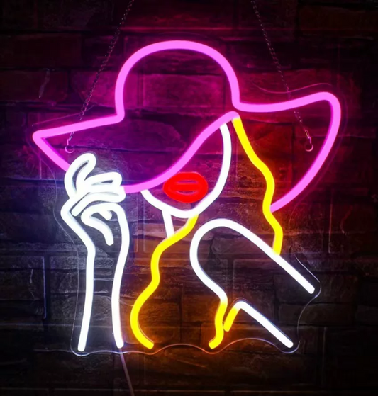 Fashion Hat Silhouette LED Neon Sign Wall Decor