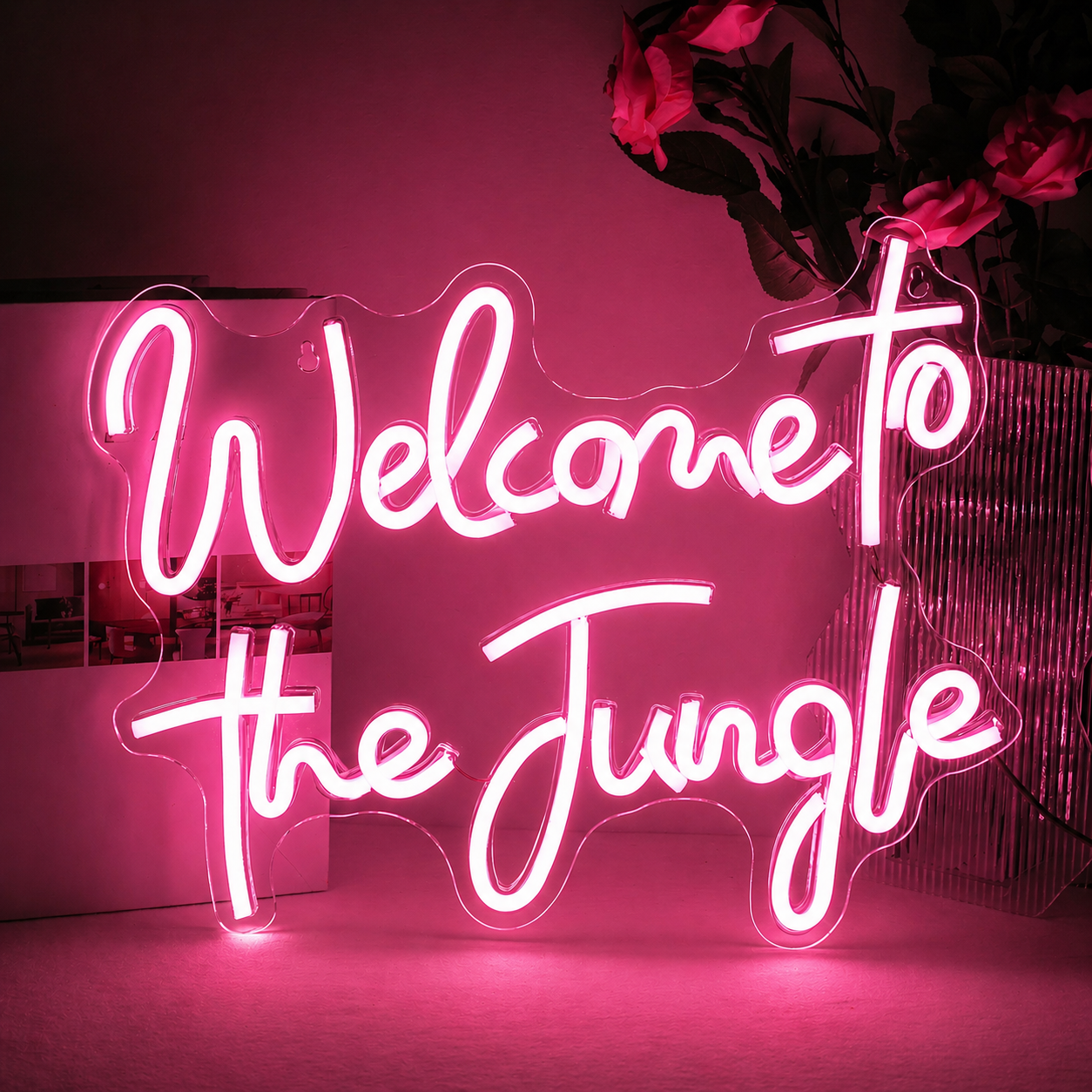 Welcome to the Jungle LED Neon Sign Warm White Script Neon Light for Home Bar Party Wall Decor