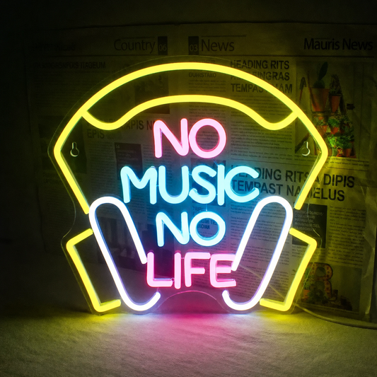 No Music No Life LED Neon Sign Headphone Neon Light Music Lover Wall Decor Colorful Neon Sign for Room Studio Bar