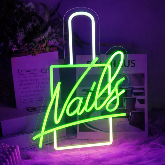 Nails LED Neon Sign Green Nail Polish Acrylic Neon Light for Nail Salon Beauty Studio Decor