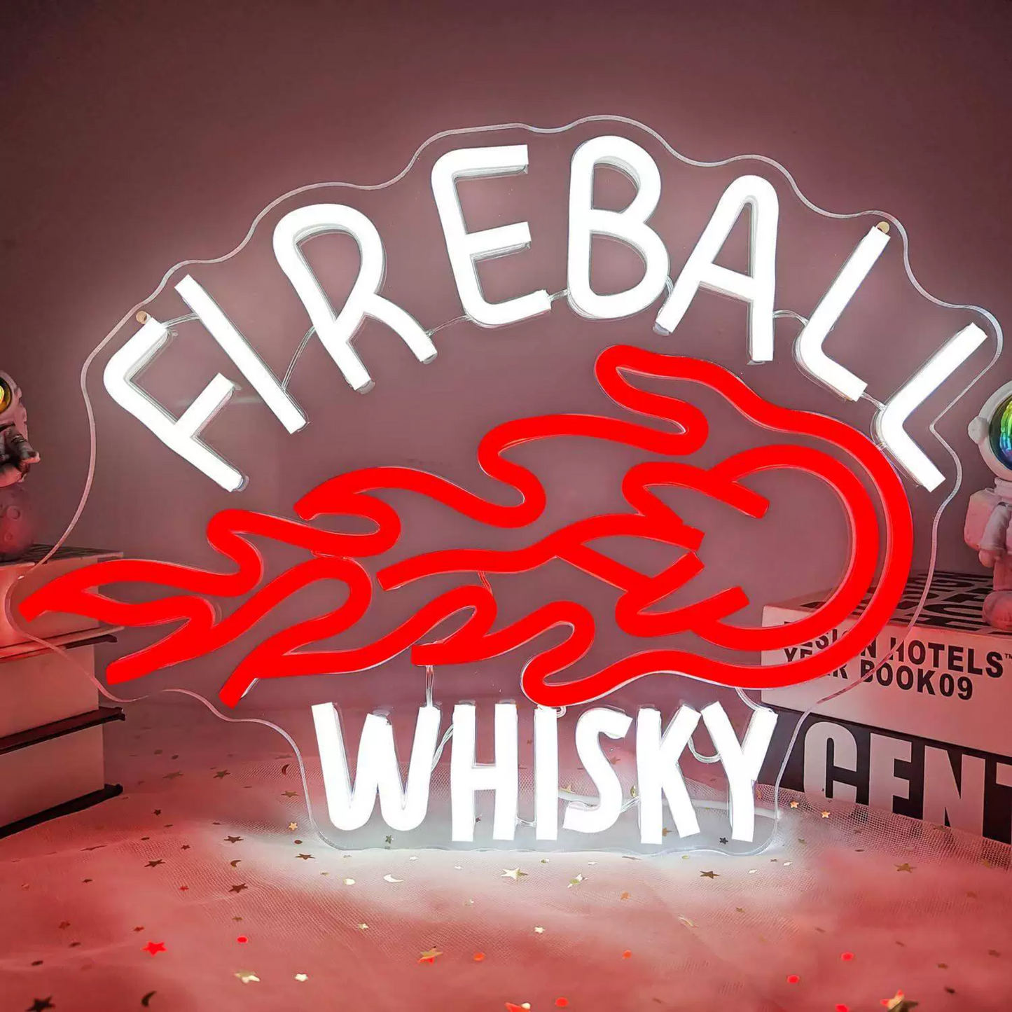 Fireball Whiskey Flame LED Neon Sign for Bar and Lounge Decor