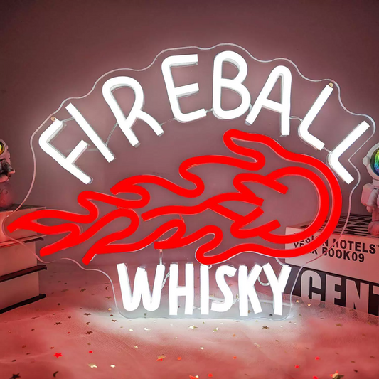 Fireball Whiskey Flame LED Neon Sign for Bar and Lounge Decor