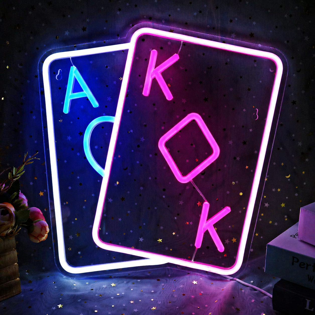 Poker King & Ace LED Neon Sign Playing Cards Neon Light for Game Room Bar Decor