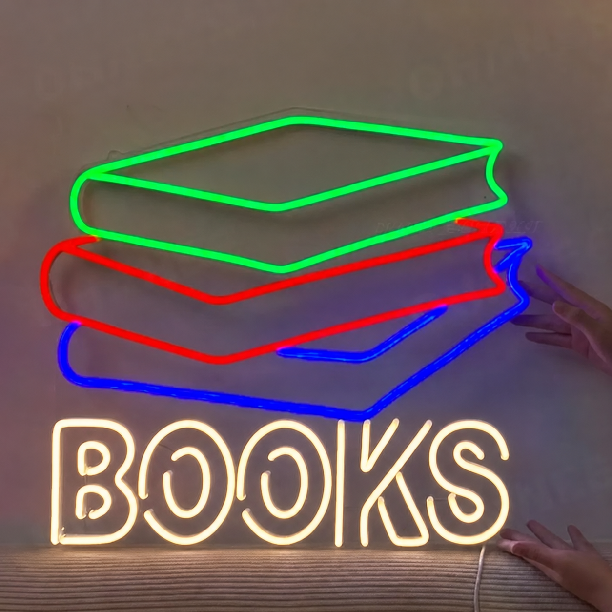 Books LED Neon Sign Stack of Books Wall Decor Light for Library Bedroom Study Room