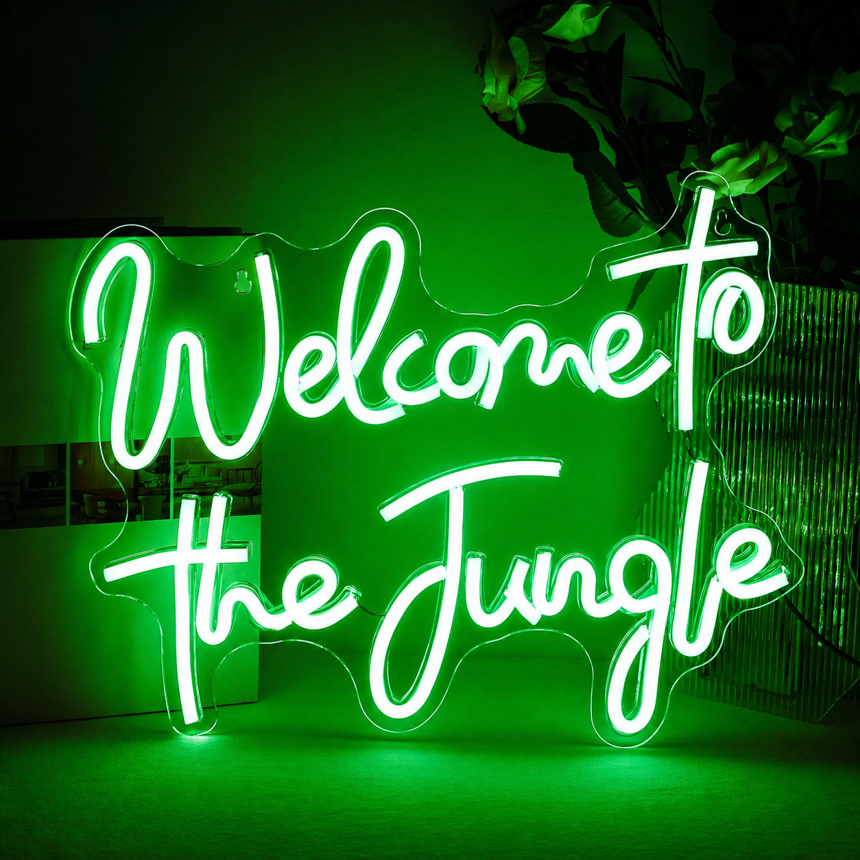 Welcome to the Jungle LED Neon Sign Warm White Script Neon Light for Home Bar Party Wall Decor