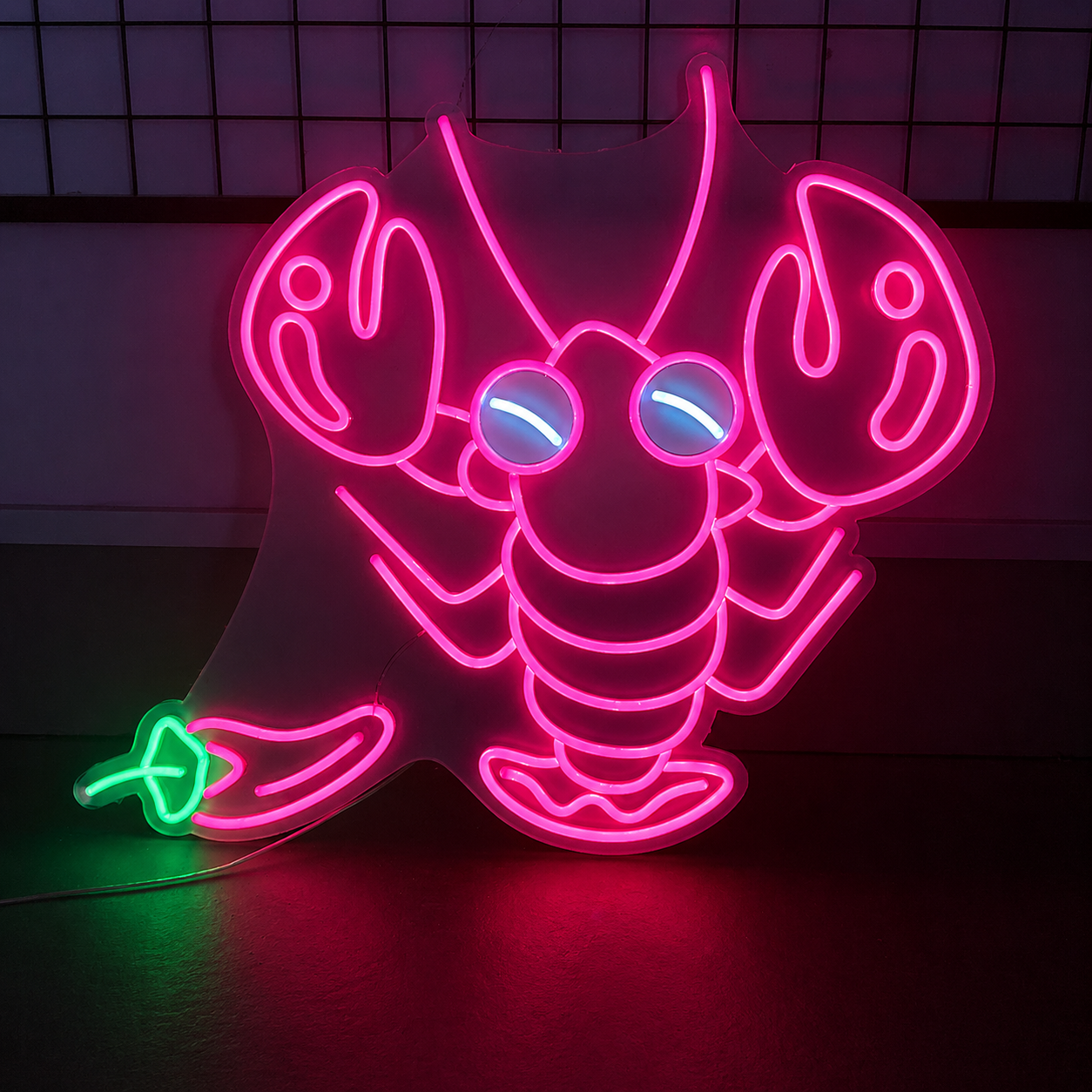 Cute Lobster LED Neon Sign Pink Cartoon Seafood Neon Light Wall Decor for Restaurant Bar Kids Room