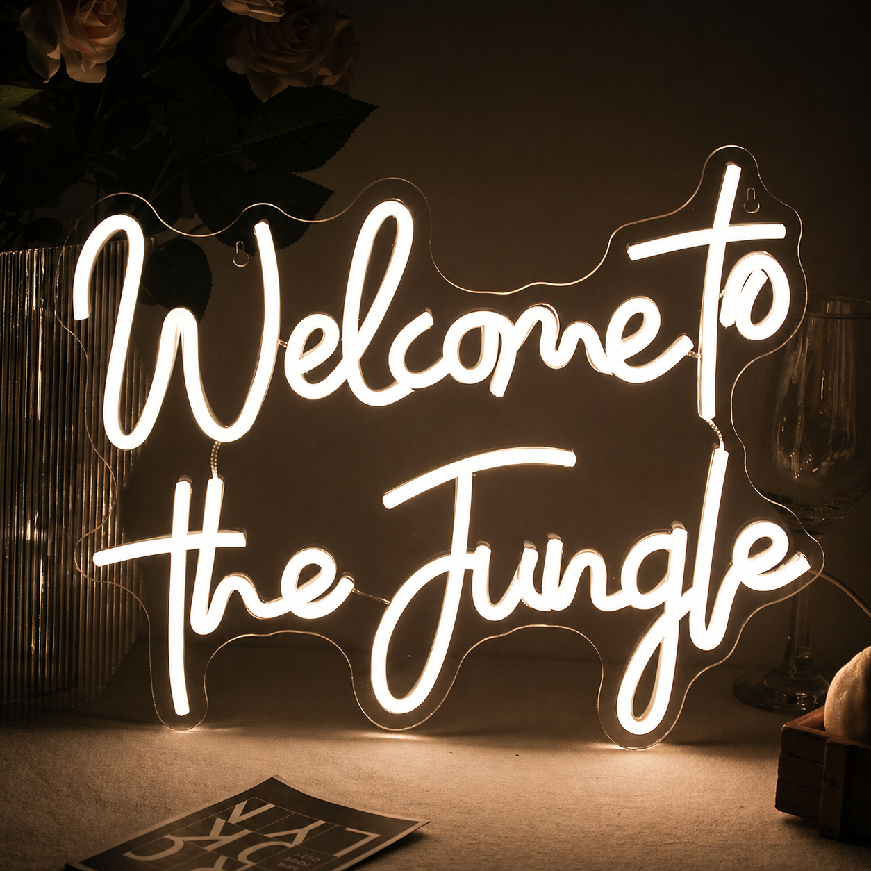 Welcome to the Jungle LED Neon Sign Warm White Script Neon Light for Home Bar Party Wall Decor