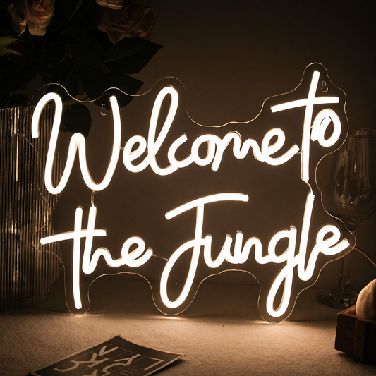Welcome to the Jungle LED Neon Sign Warm White Script Neon Light for Home Bar Party Wall Decor
