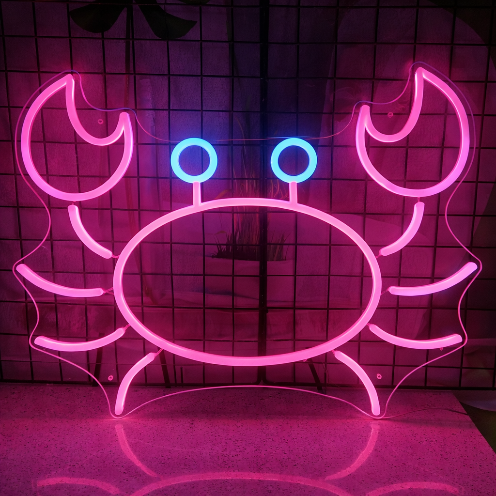 Cute Red Crab LED Neon Sign for Bar Seafood Restaurant Wall Decor