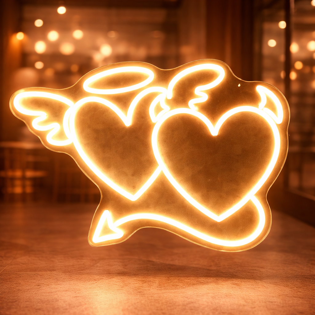 Angel Devil Heart LED Neon Sign Love Neon Light for Room Wall Decor
