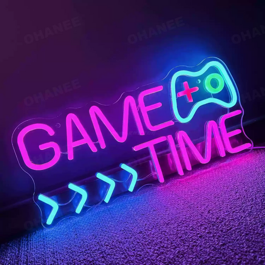 Game Time LED Neon Sign with Controller Design for Gaming Room, Stream Setup & Gamer Decor
