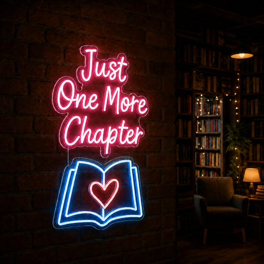 Just One More Chapter LED Neon Sign Book Quote Wall Decor for Library Bedroom Reading Room