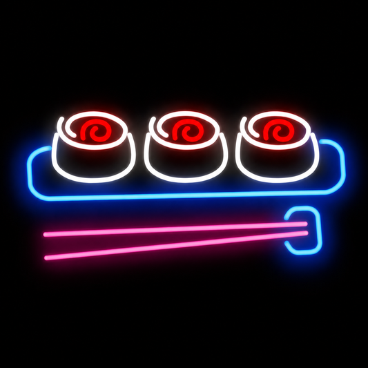 Sushi Roll LED Neon Sign with Chopsticks Japanese Food Neon Light Wall Decor for Restaurant Bar Kitchen