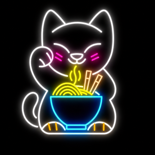 Lucky Cat Ramen LED Neon Sign Cute Maneki Neko Noodle Neon Light Wall Decor for Restaurant Cafe Kitchen