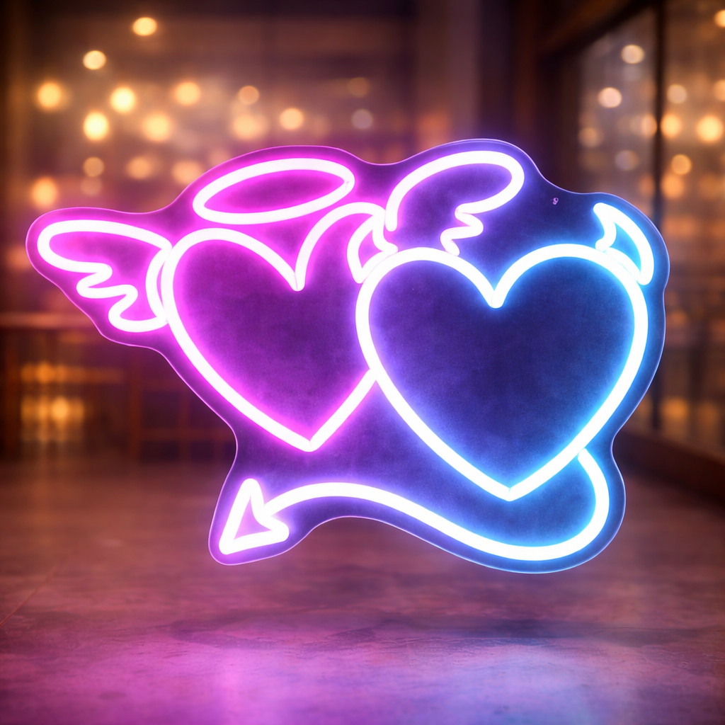 Angel Devil Heart LED Neon Sign Love Neon Light for Room Wall Decor