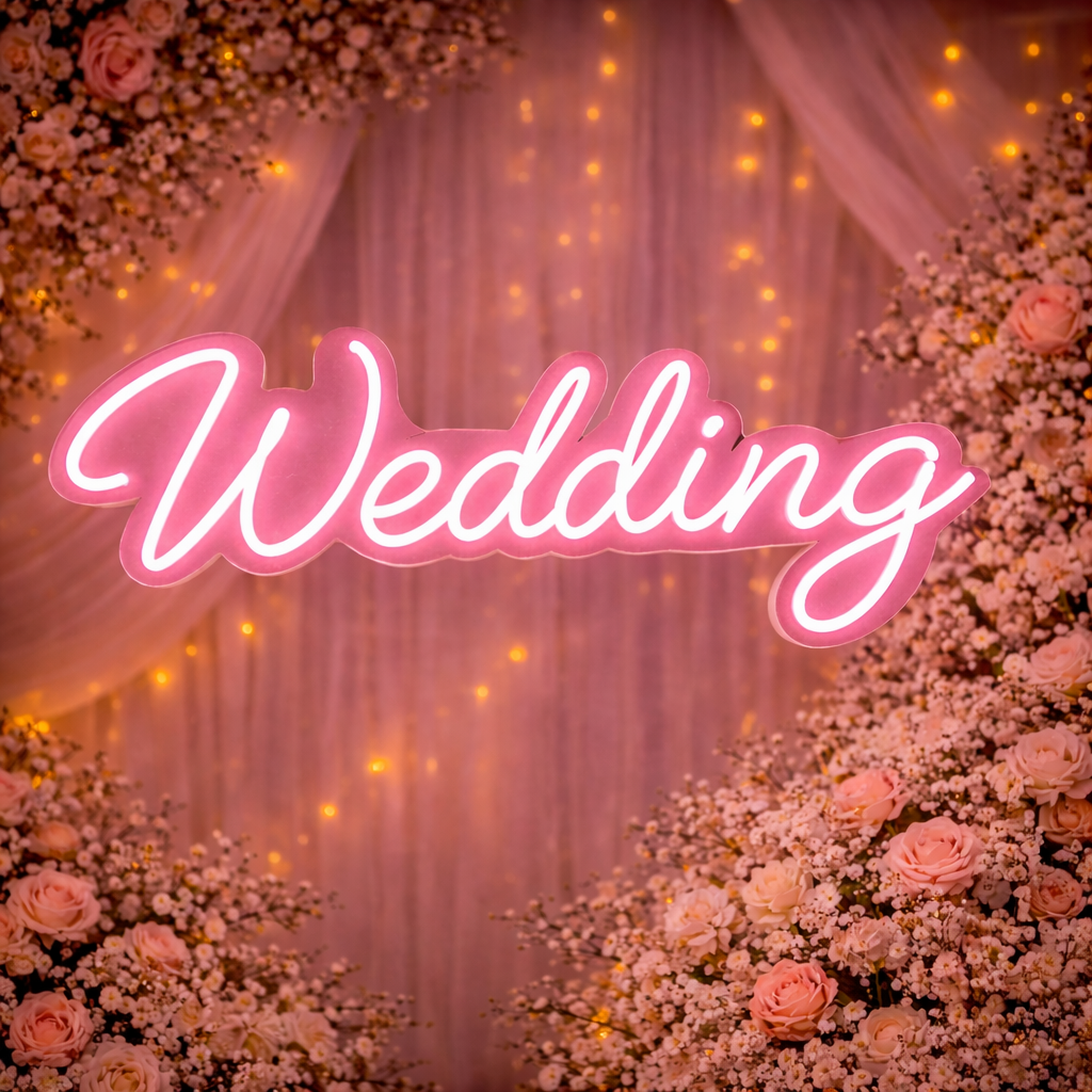 Wedding Script Blue LED Neon Sign Romantic Hanging Neon Light for Wedding Backdrop Decor