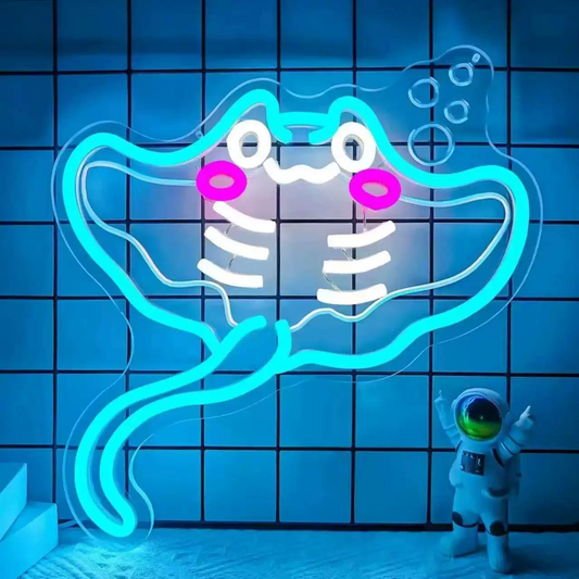 Cute Stingray Neon Sign LED Wall Light for Kids Room or Bedroom Decor