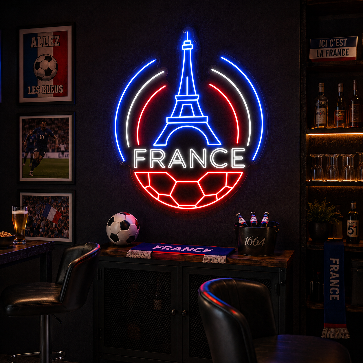 France Eiffel Tower Soccer LED Neon Sign French Football Neon Light Wall Decor for Sports Bar Game Room