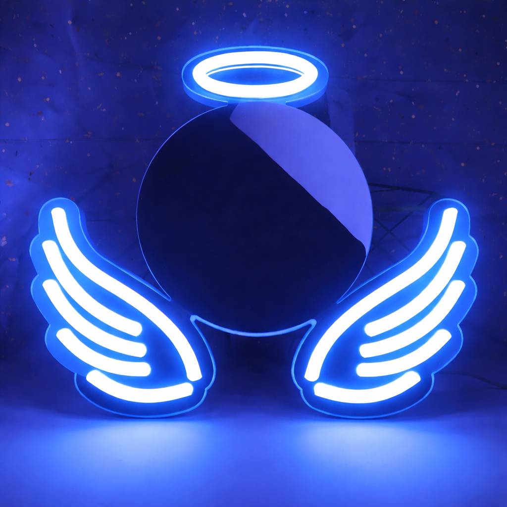Angel Wings LED Neon Mirror Sign for Bedroom Aesthetic Wall Decor